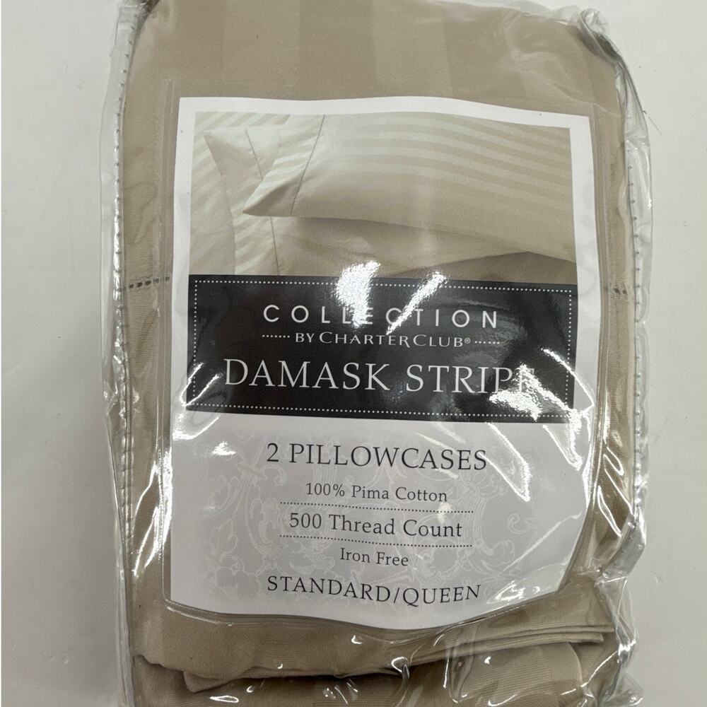 Charter Club Damask Stripe Pillowcases 500 Thread Pima Cotton Standard Queen New